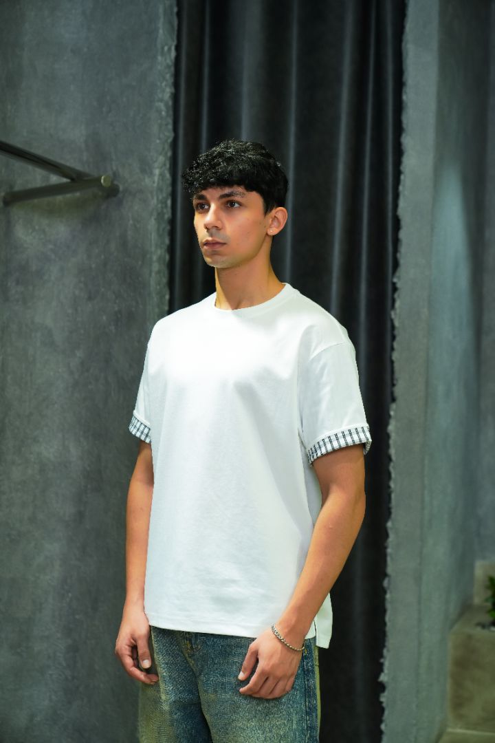 Pack of 3- Minimal Cheque Sleeve T-Shirt BLUE+BLACK+WHITE