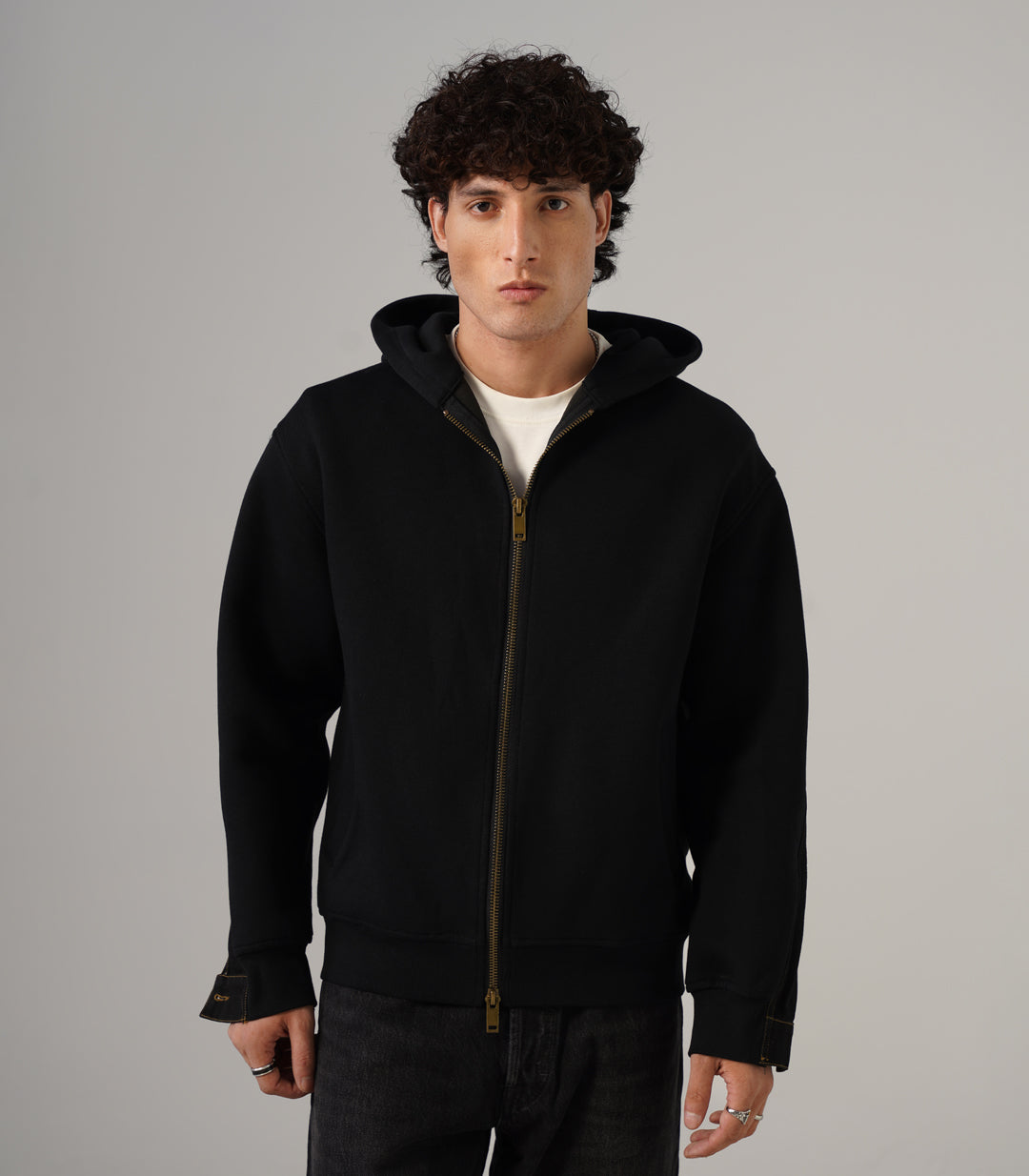 DENIM BACK HOODIE -BLACK