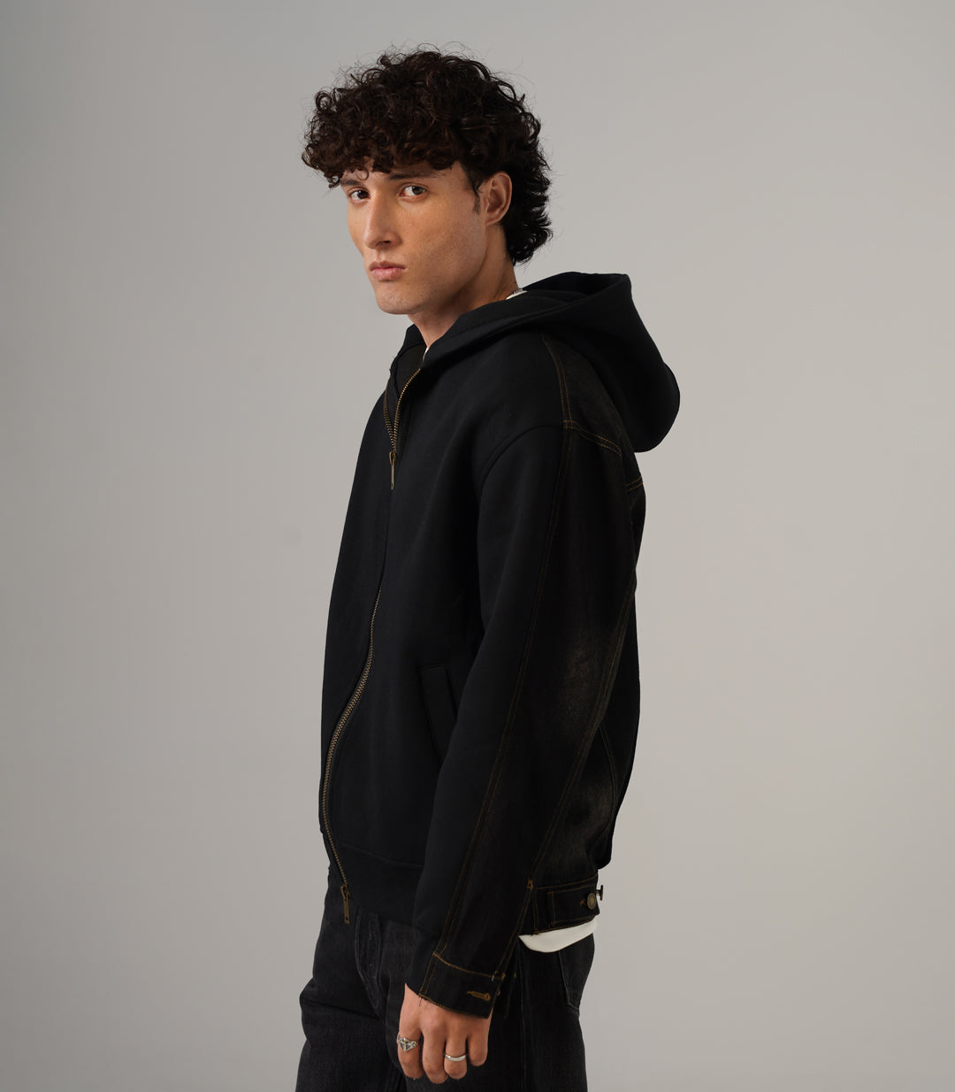 DENIM BACK HOODIE -BLACK
