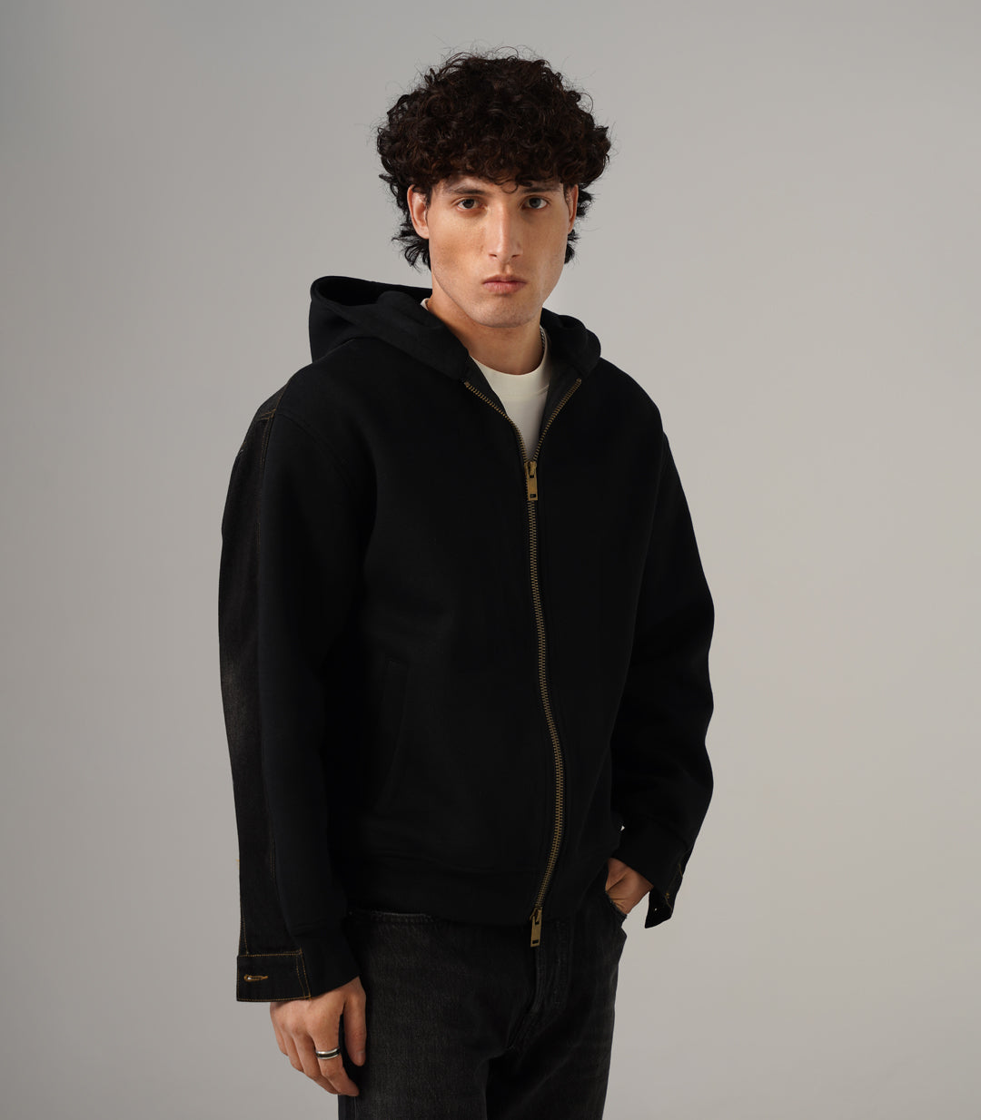 DENIM BACK HOODIE -BLACK