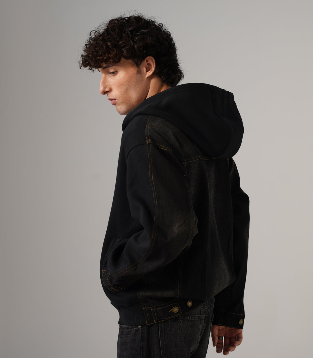 DENIM BACK HOODIE -BLACK