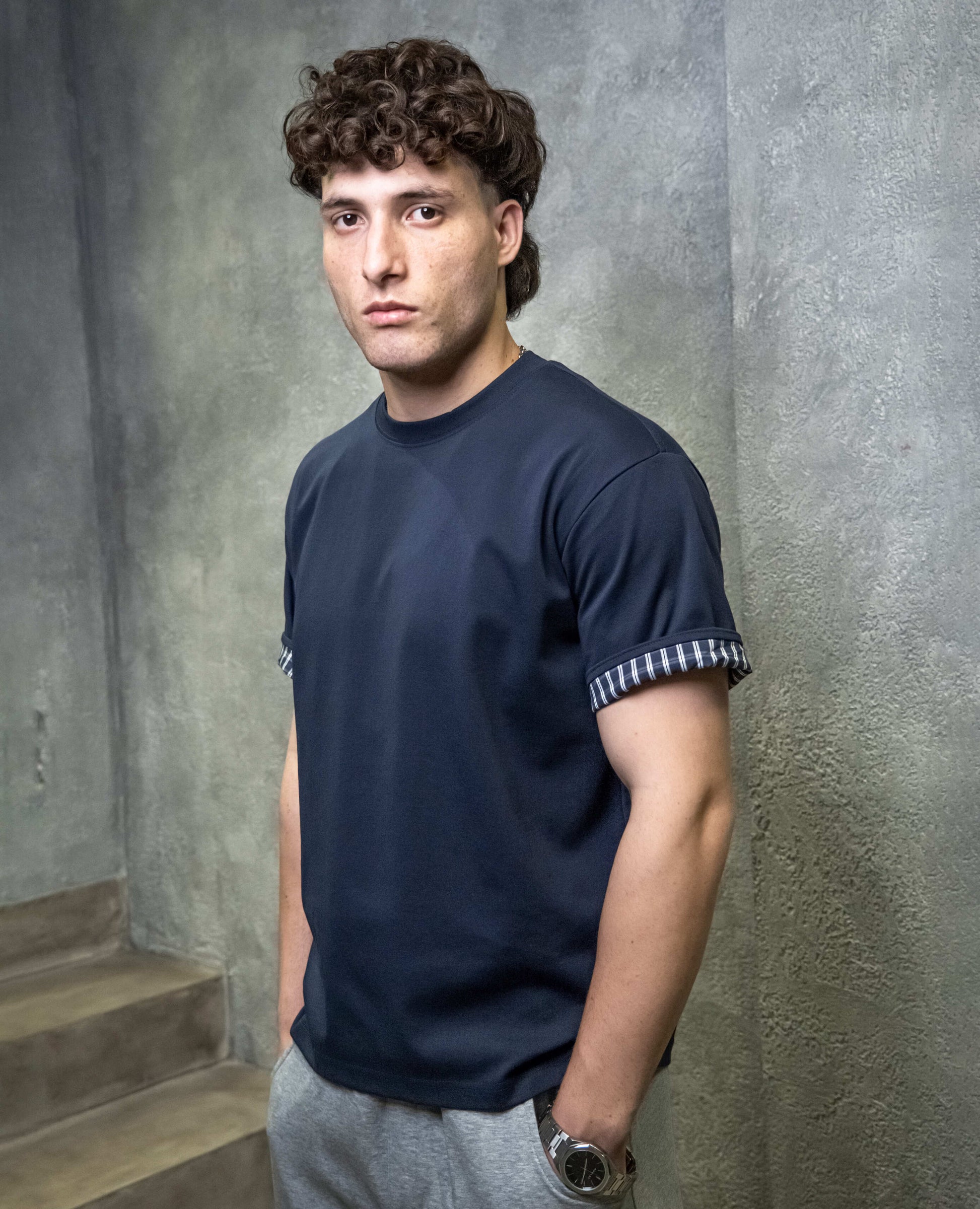 Pack of 3- Minimal Cheque Sleeve T-Shirt BLUE+BLACK+WHITE