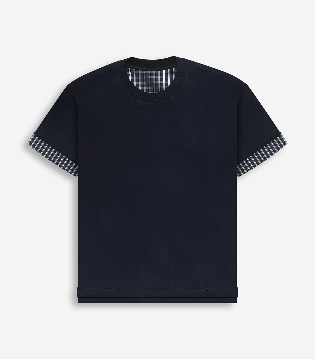 Pack of 3- Minimal Cheque Sleeve T-Shirt BLUE+BLACK+WHITE