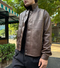 Panelled Leather Jacket – Brown