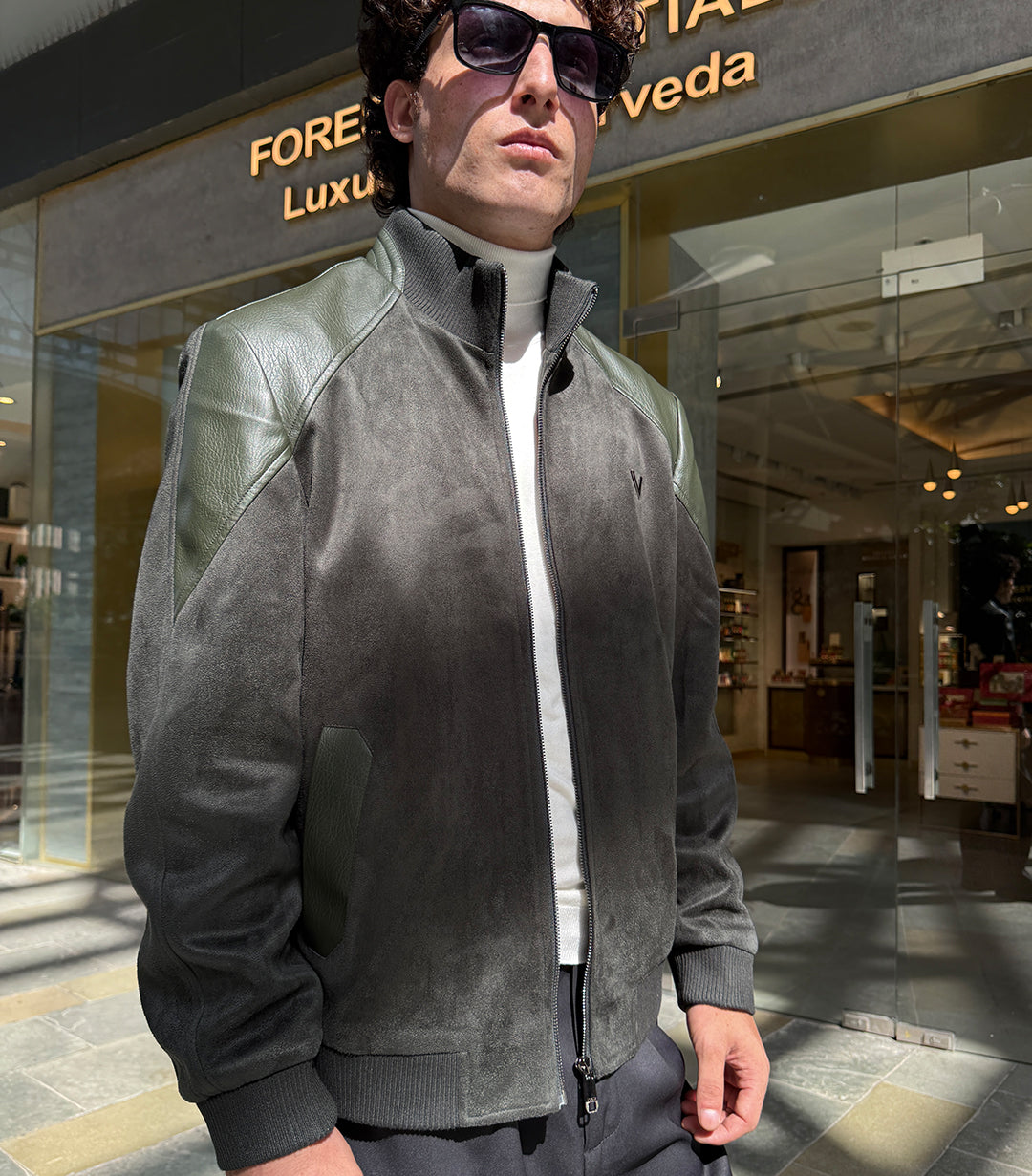 Heritage Suede Bomber Jacket – Olive