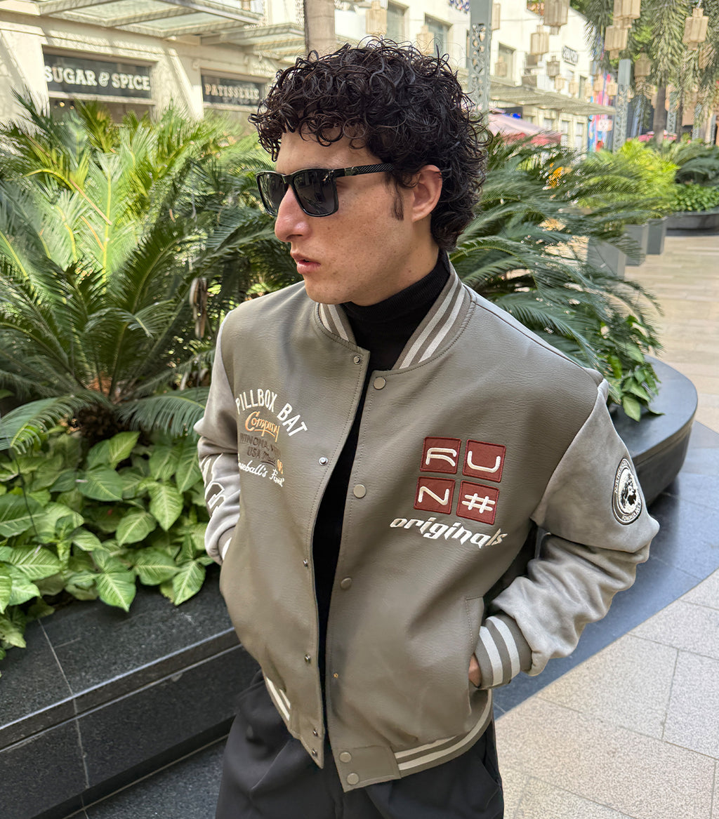 Varsity Bomber Jacket – Olive