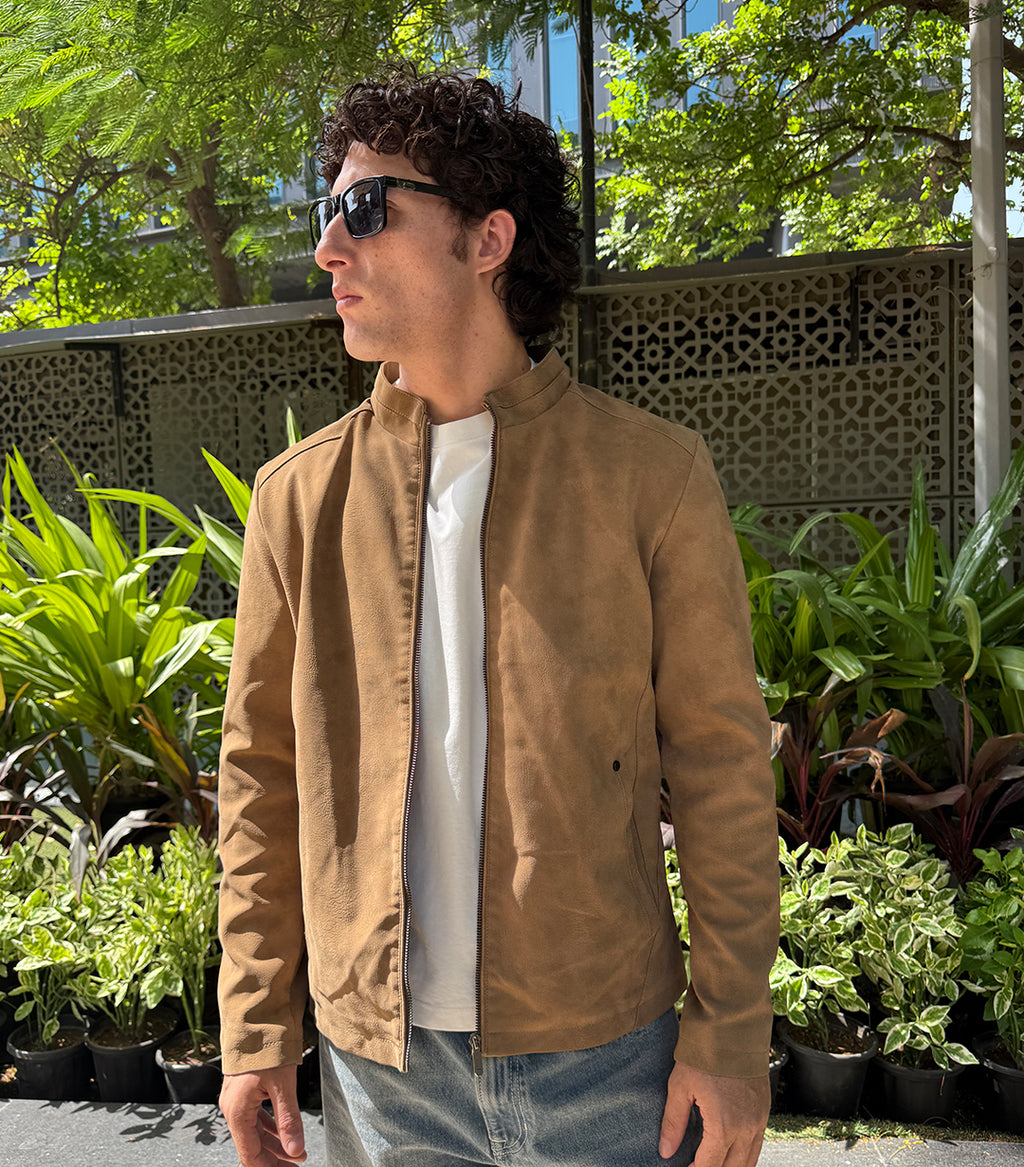 Washed Biker Jacket – Khaki