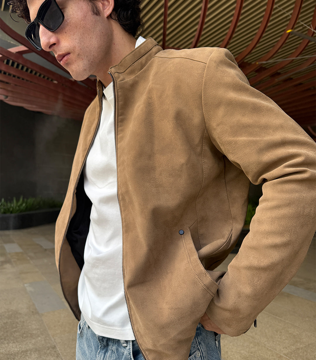 Washed Biker Jacket – Khaki