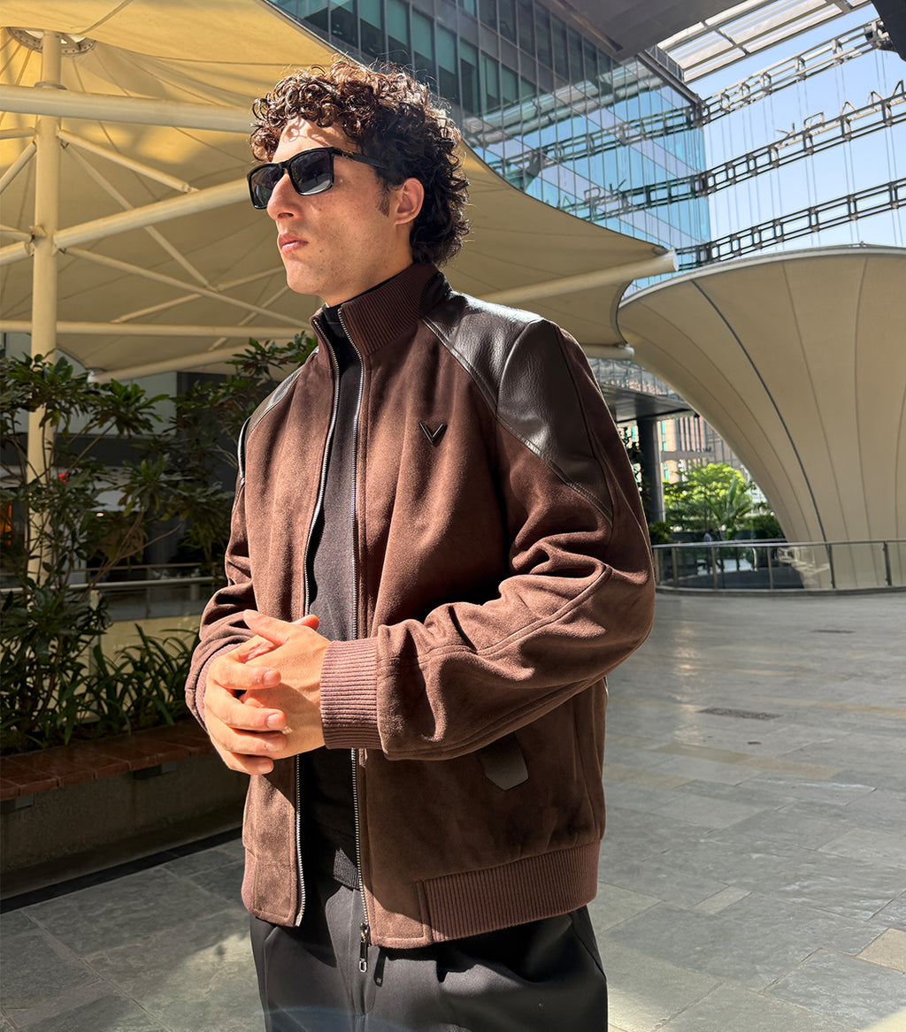 Heritage Suede Bomber Jacket – Brown