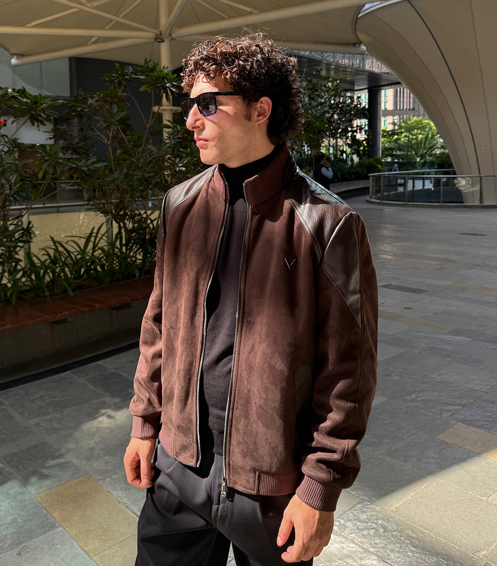 Heritage Suede Bomber Jacket – Brown