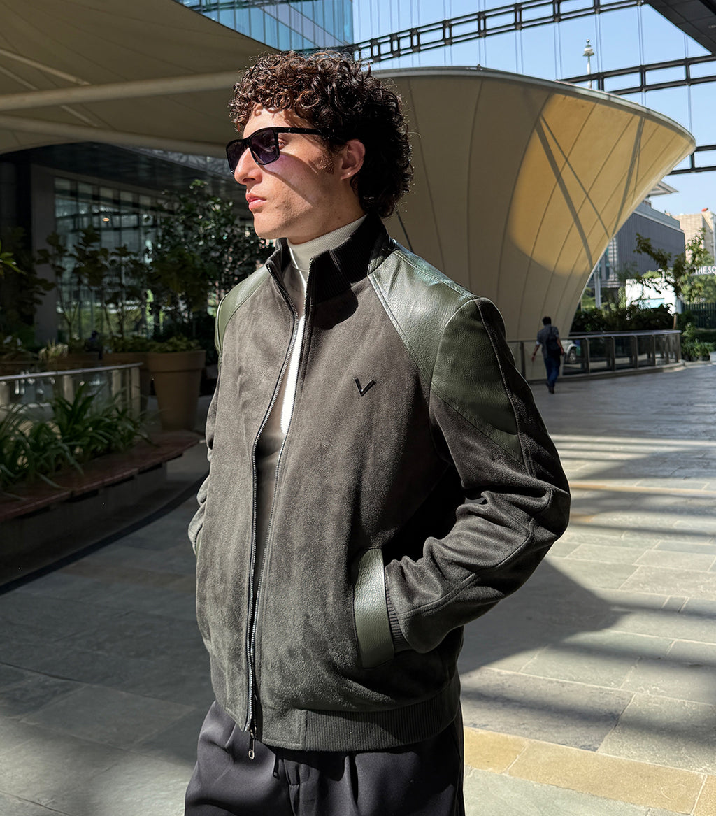 Heritage Suede Bomber Jacket – Olive