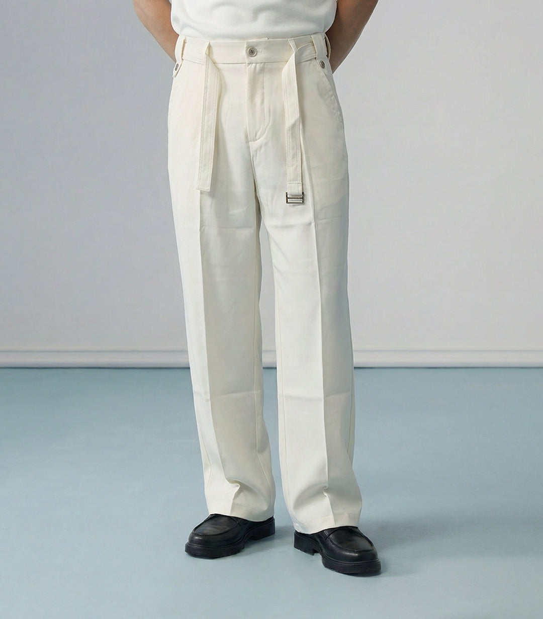 PLEATED TROUSER W BELT-CREAM