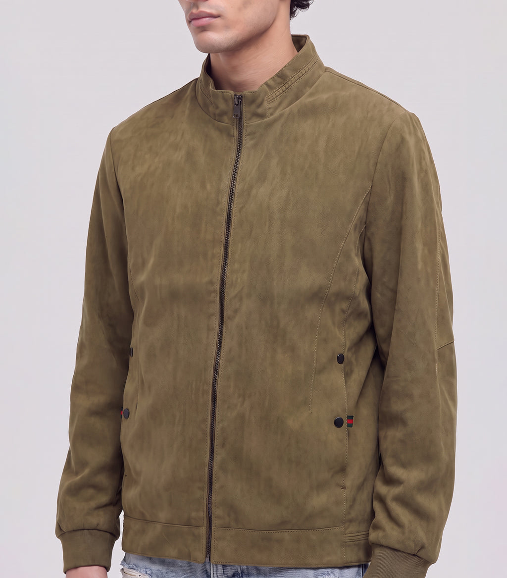 Washed Biker Jacket – Khaki