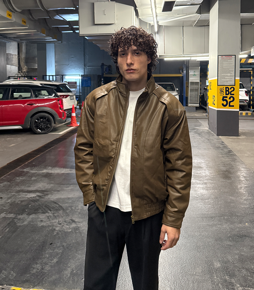 PANEL CUT LEATHER BOMBER