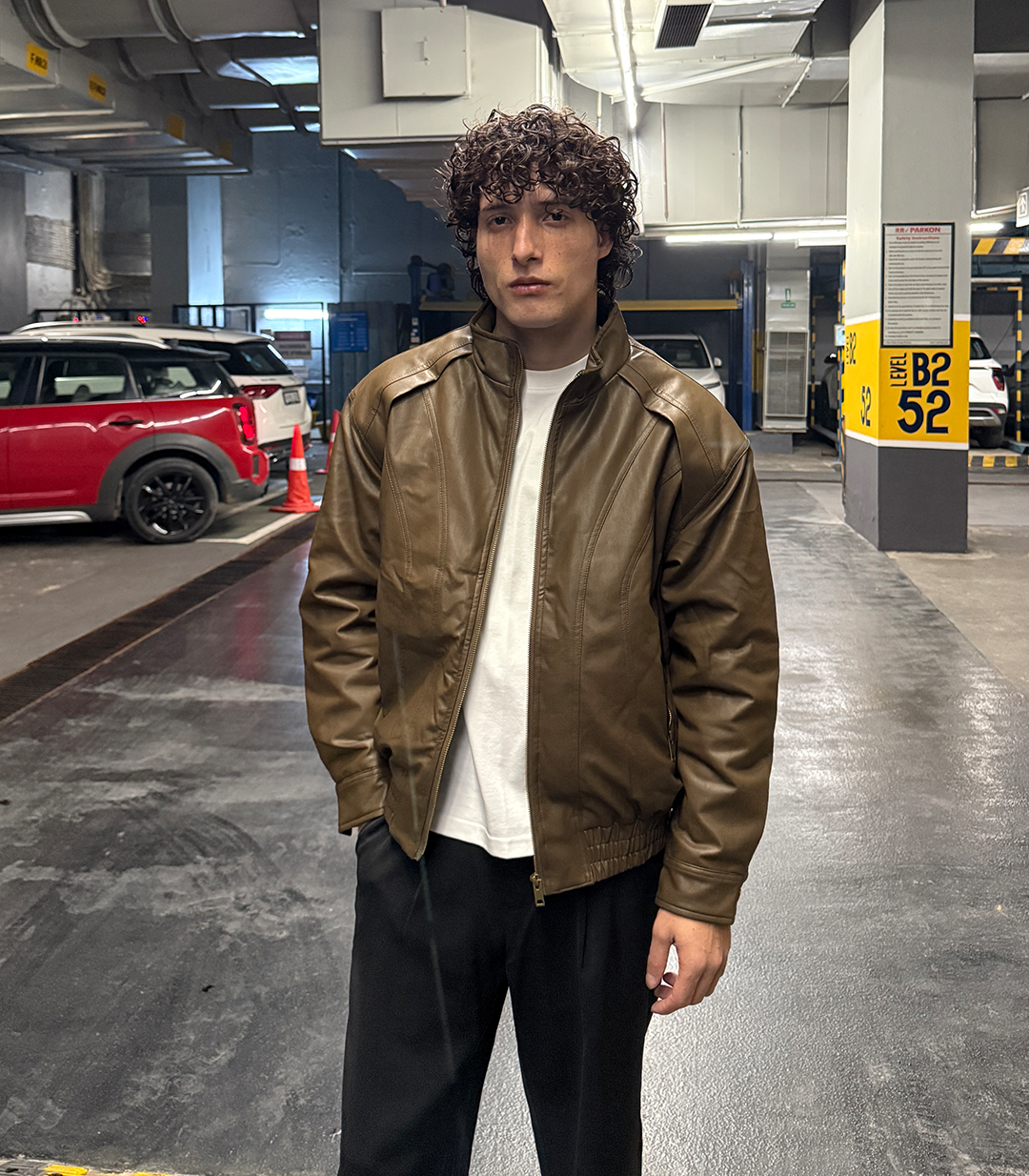 PANEL CUT LEATHER BOMBER