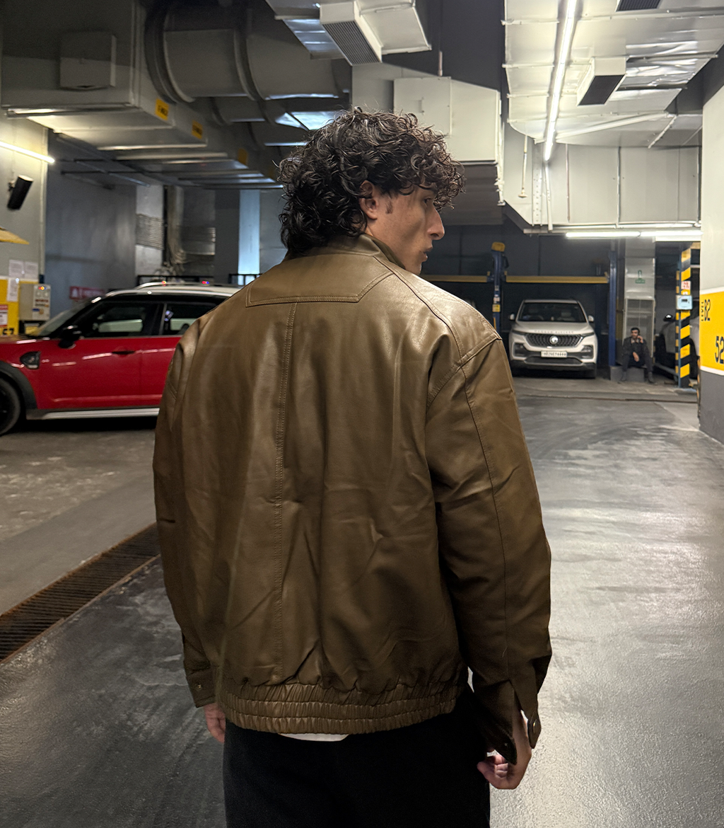 PANEL CUT LEATHER BOMBER