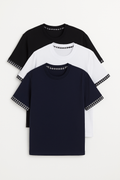 Pack of 3- Minimal Cheque Sleeve T-Shirt BLUE+BLACK+WHITE