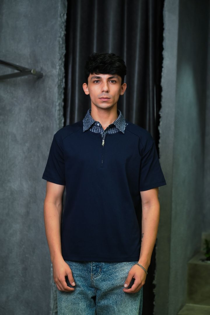 Contrast Zip Up Polo