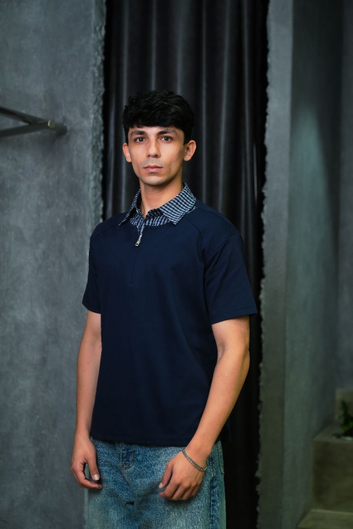 Contrast Zip Up Polo