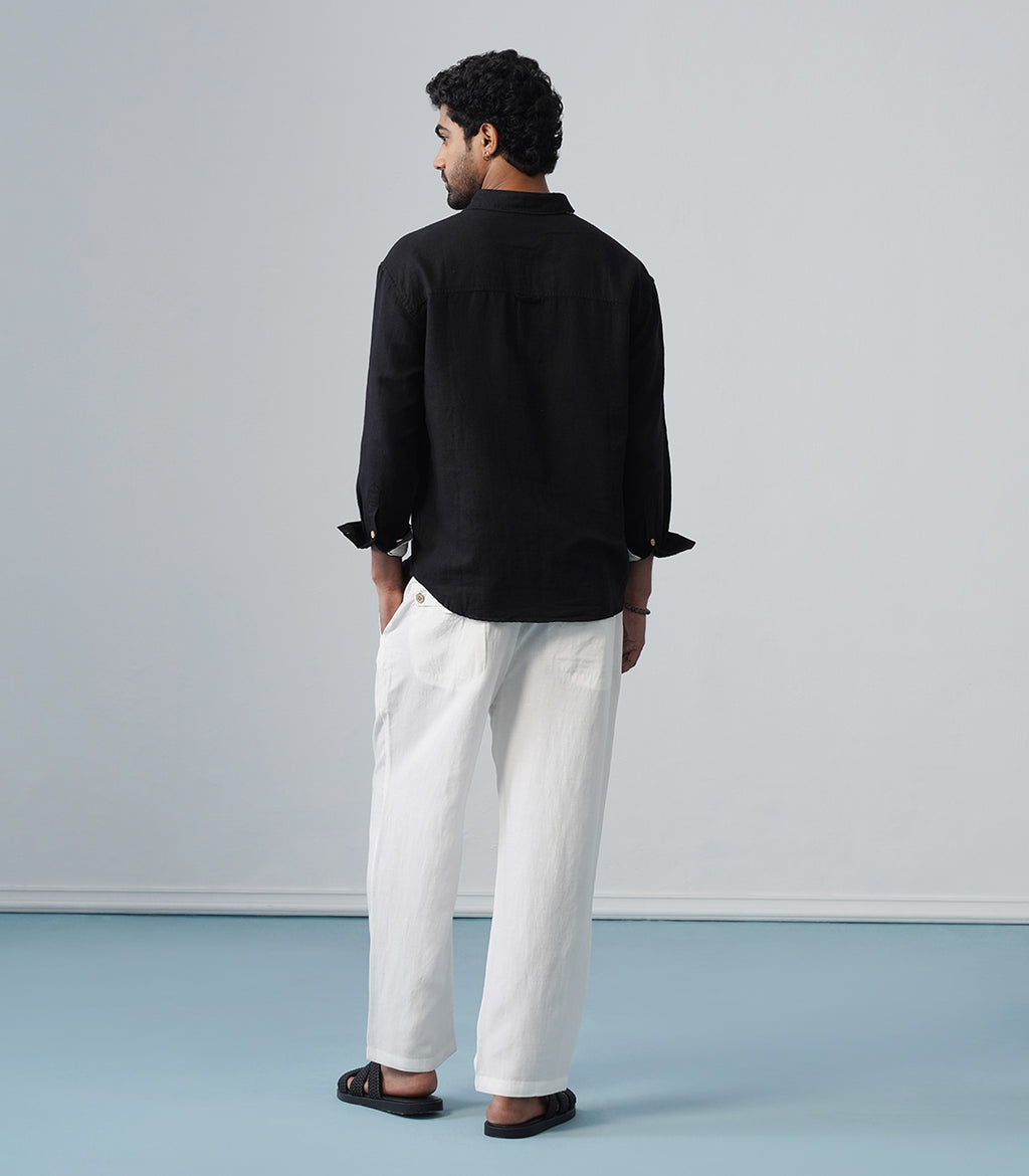 PATCHWORK LINEN SHIRT - BLACK