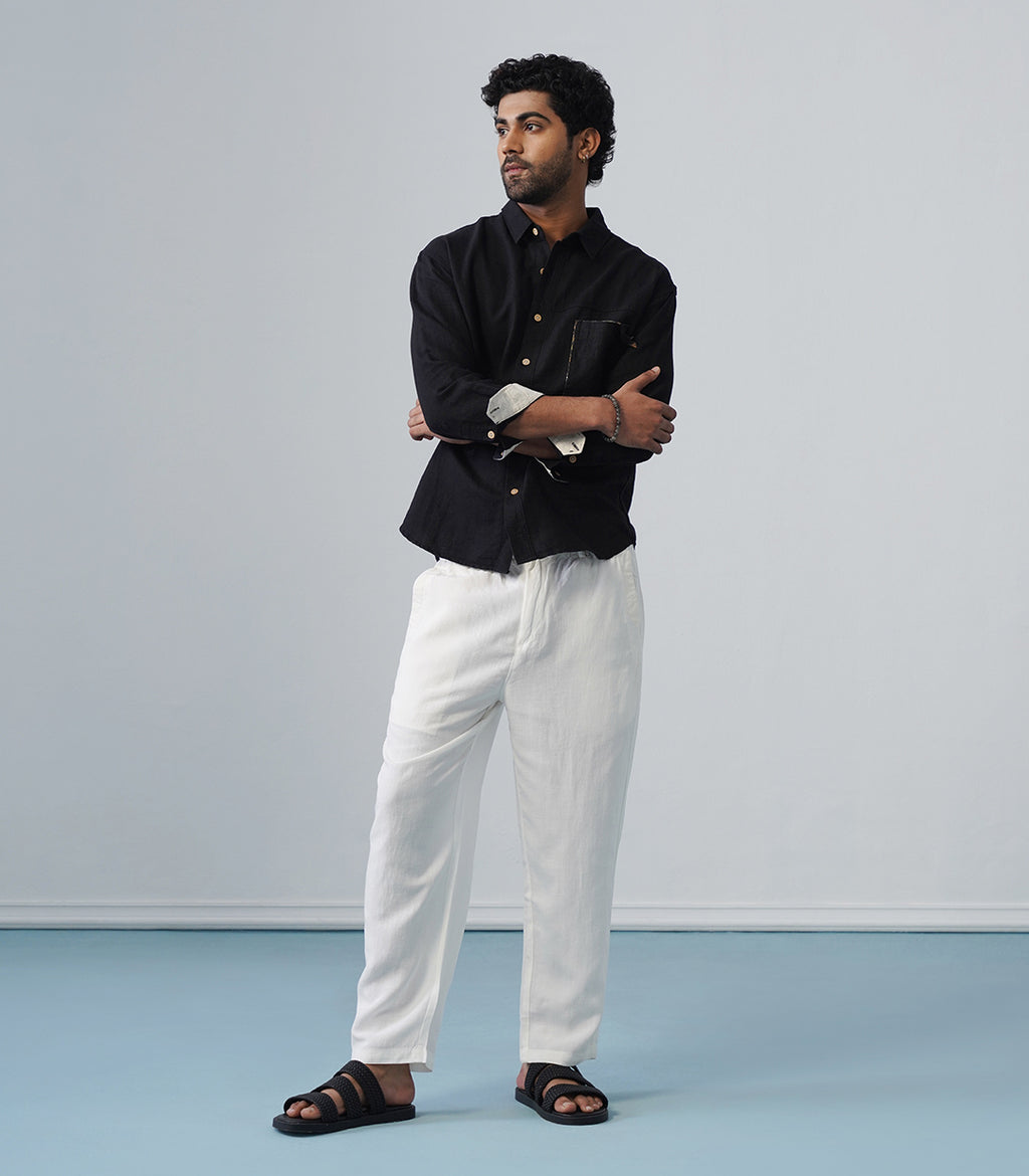 PATCHWORK LINEN SHIRT - BLACK