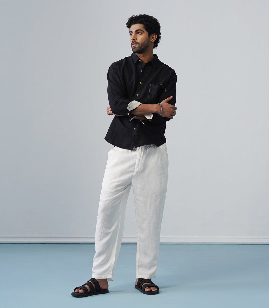PATCHWORK LINEN SHIRT - BLACK