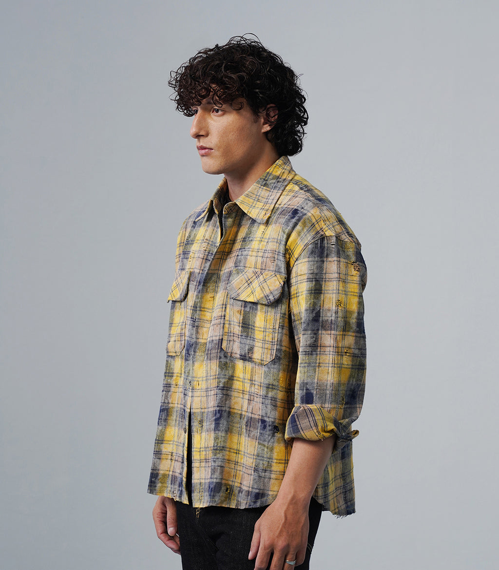 DISTRESSED FLANNEL OVERSHIRT
