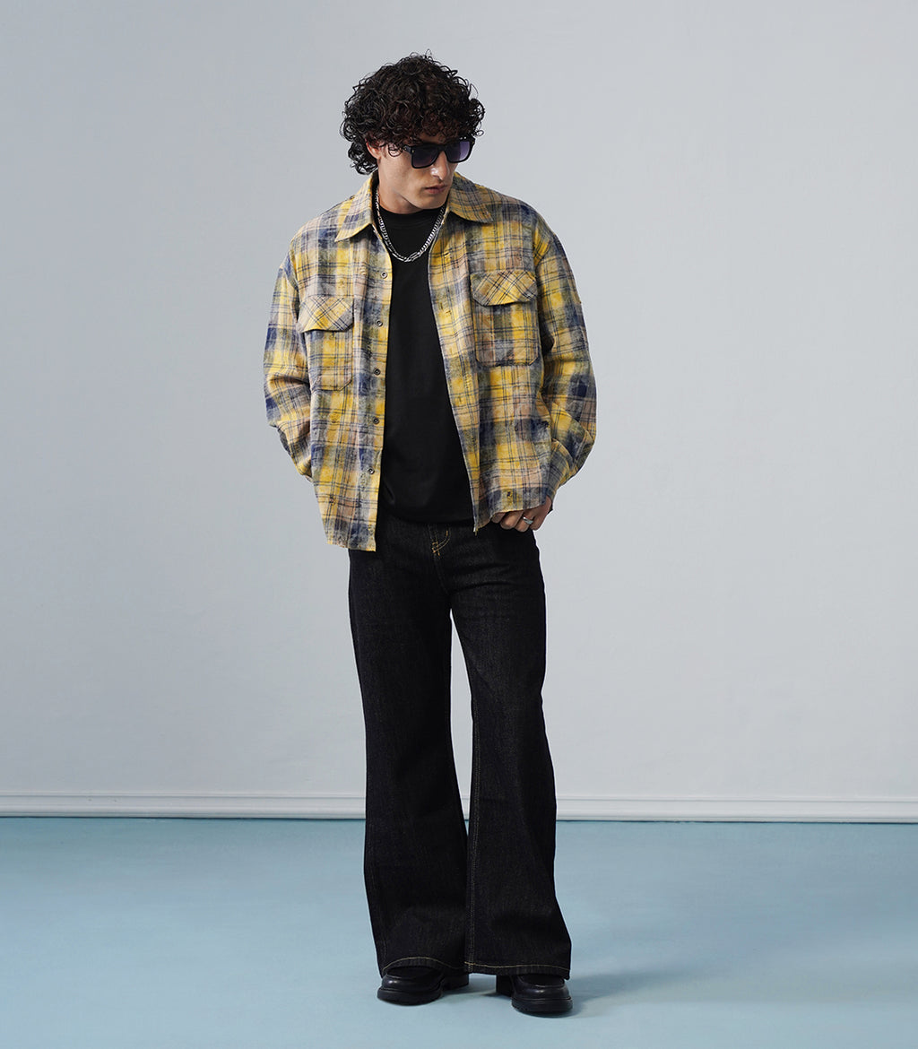 DISTRESSED FLANNEL OVERSHIRT