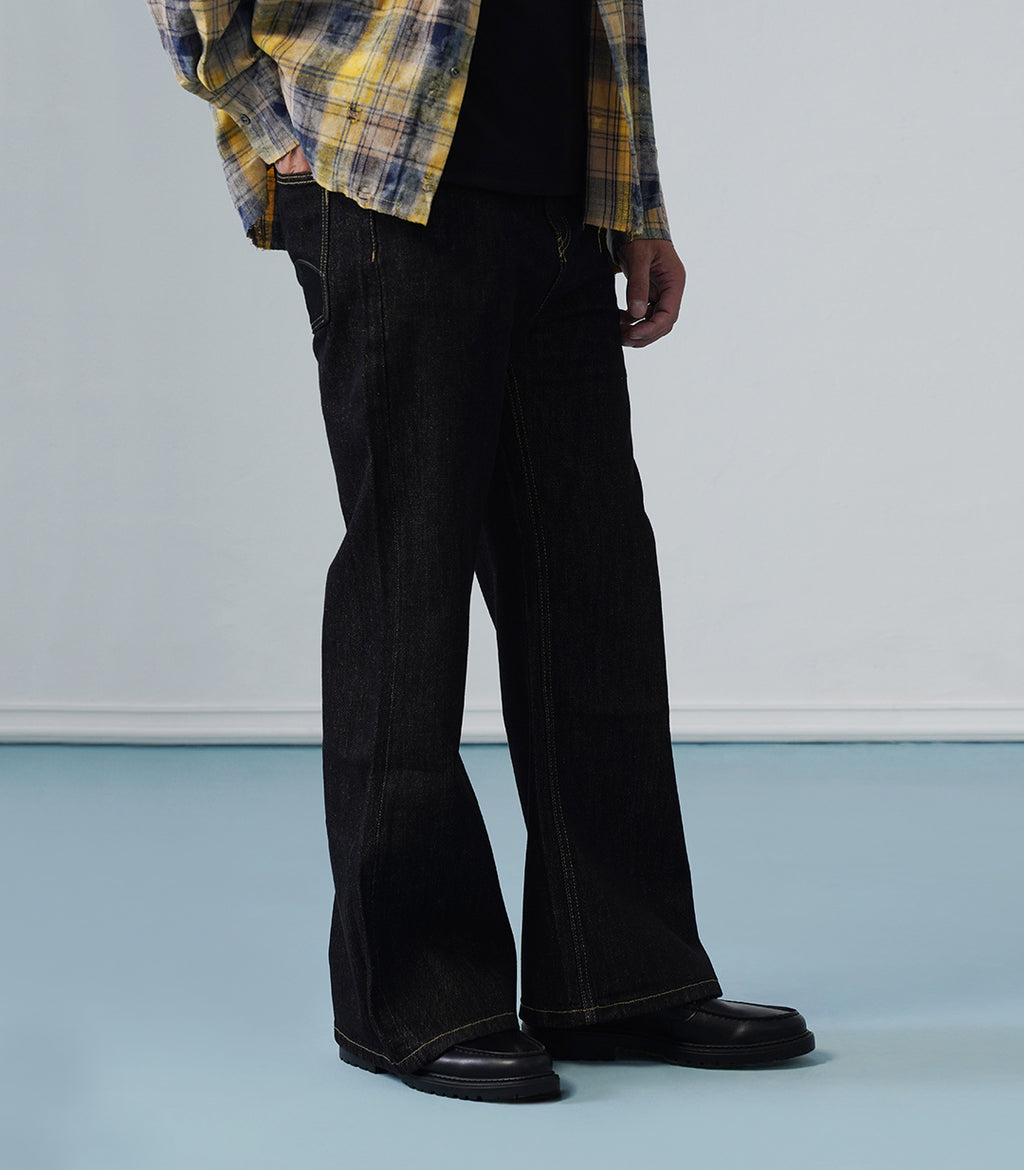 FLARED DENIM PATCHWORK - BLACK