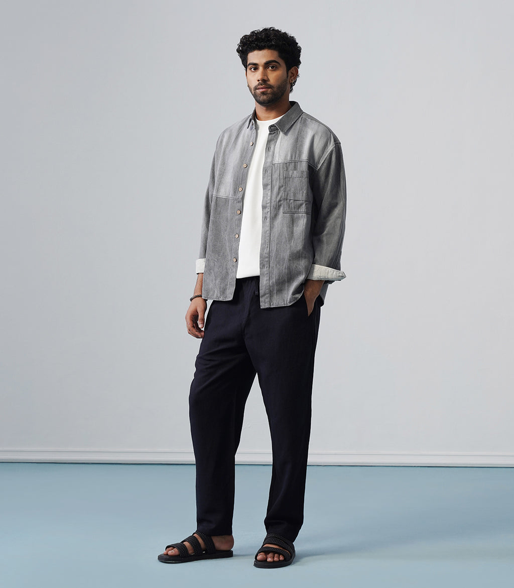 LINEN PANT DOUBLE POCKET-BLUE