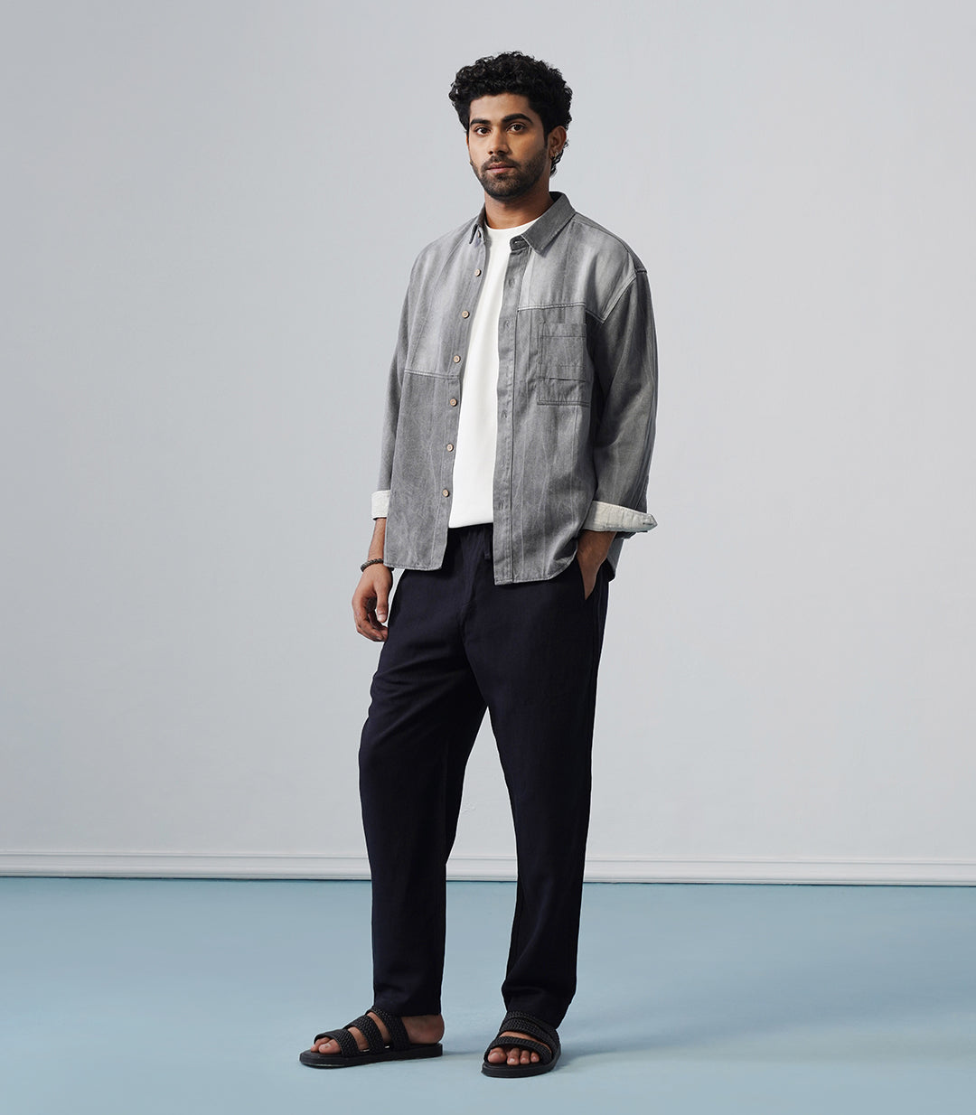 LINEN PANT DOUBLE POCKET-BLUE
