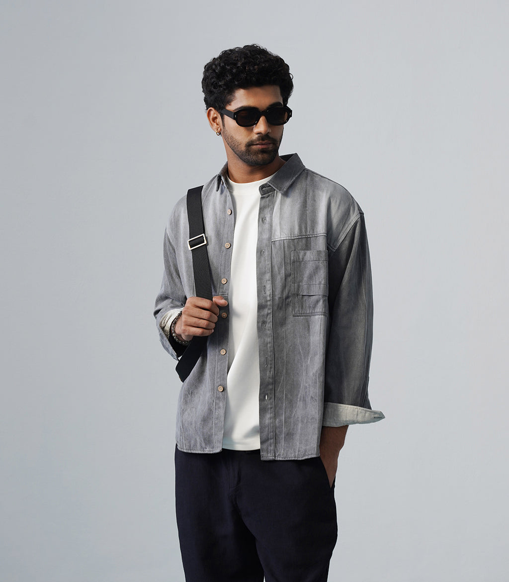 STRUCTURE PANEL SHIRT- BLUE