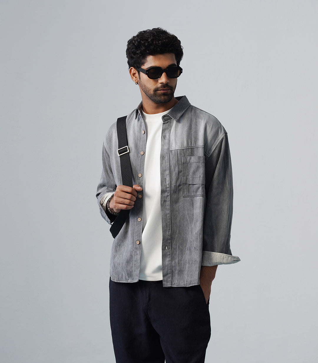 STRUCTURE PANEL SHIRT- BLUE