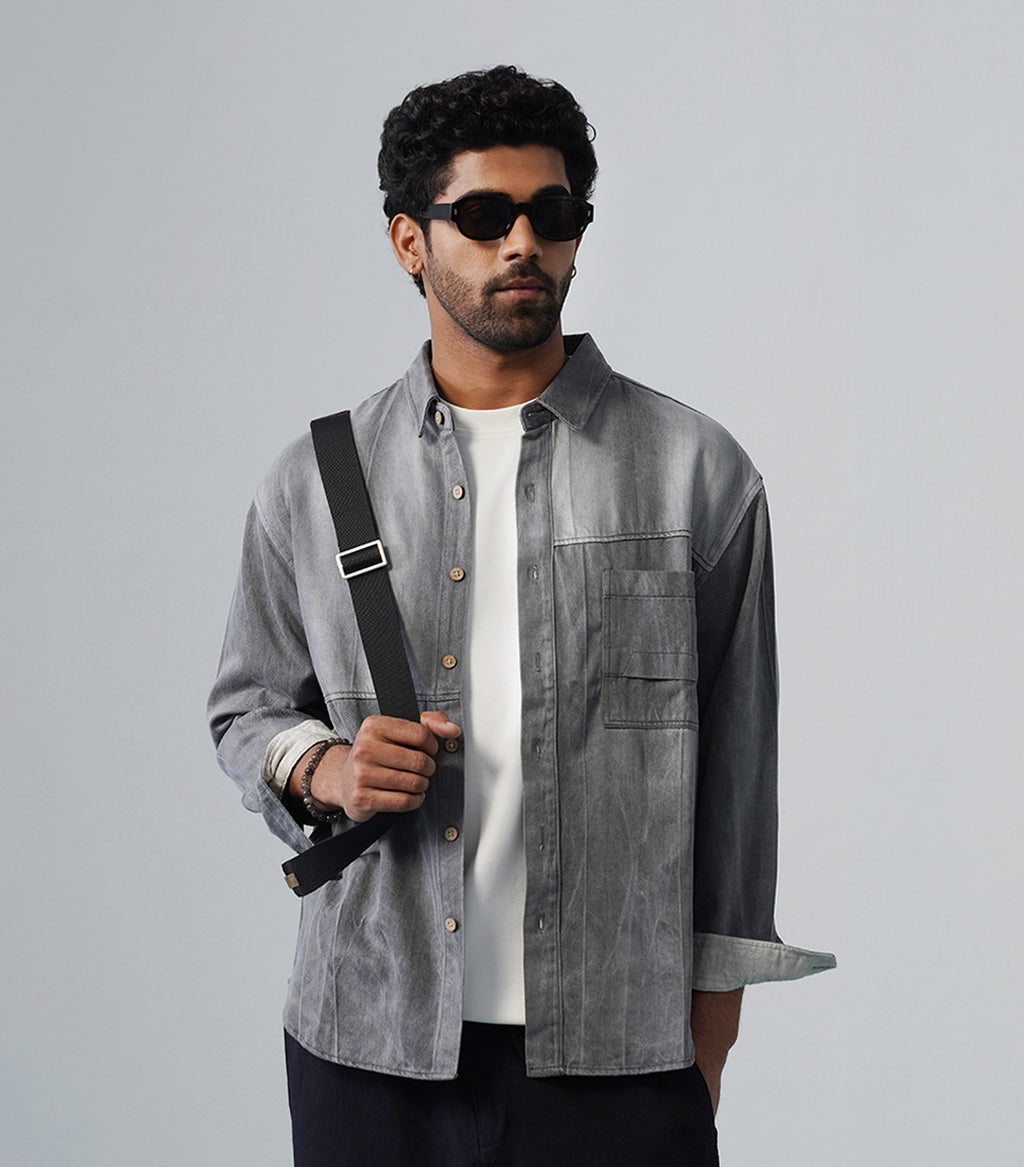 STRUCTURE PANEL SHIRT- BLUE
