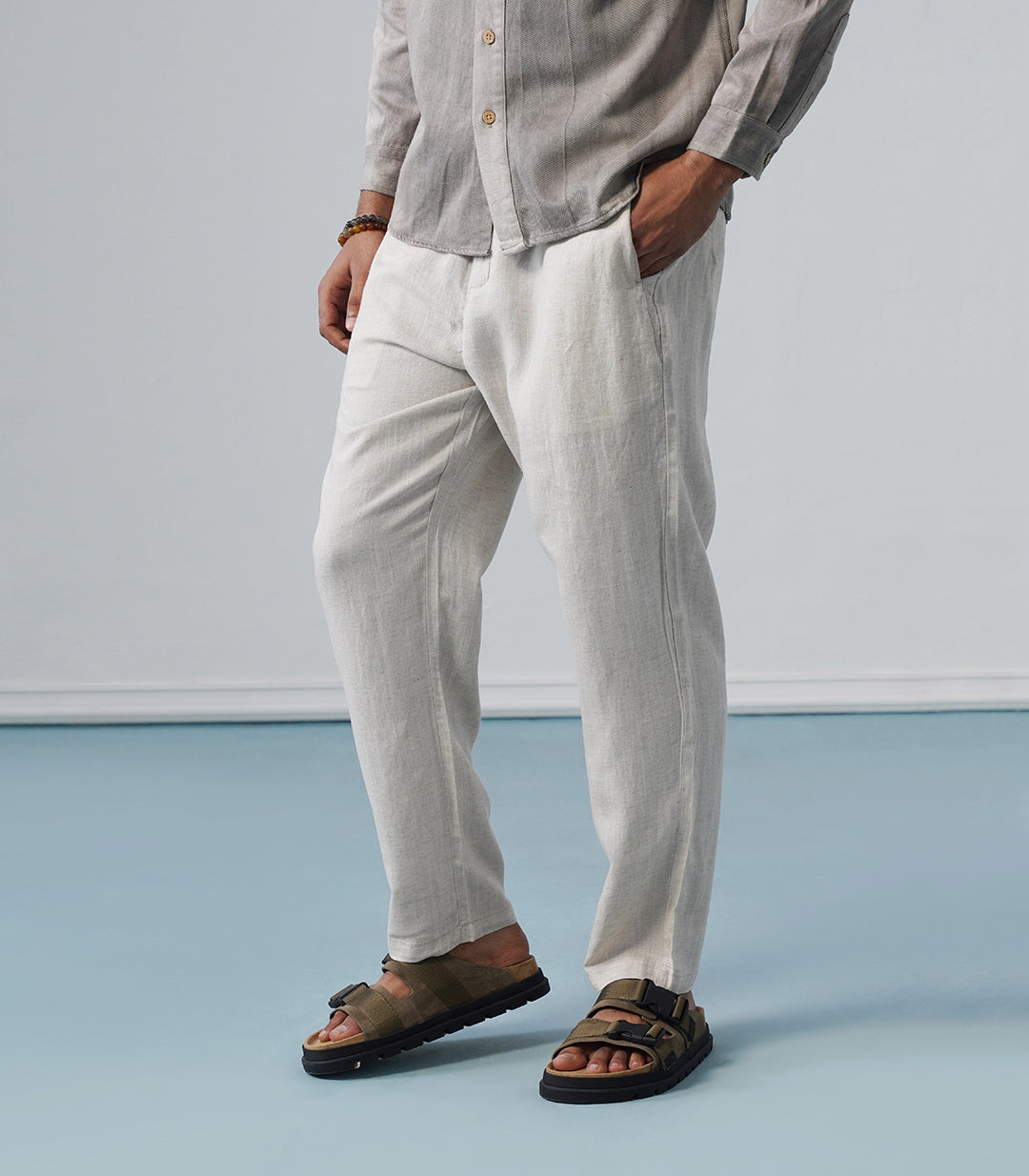 LINEN PANT DOUBLE POCKET-IVORY
