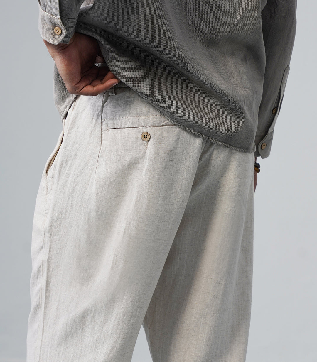 LINEN PANT DOUBLE POCKET-IVORY