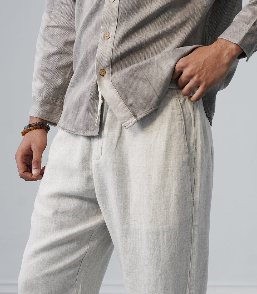 LINEN PANT DOUBLE POCKET-IVORY