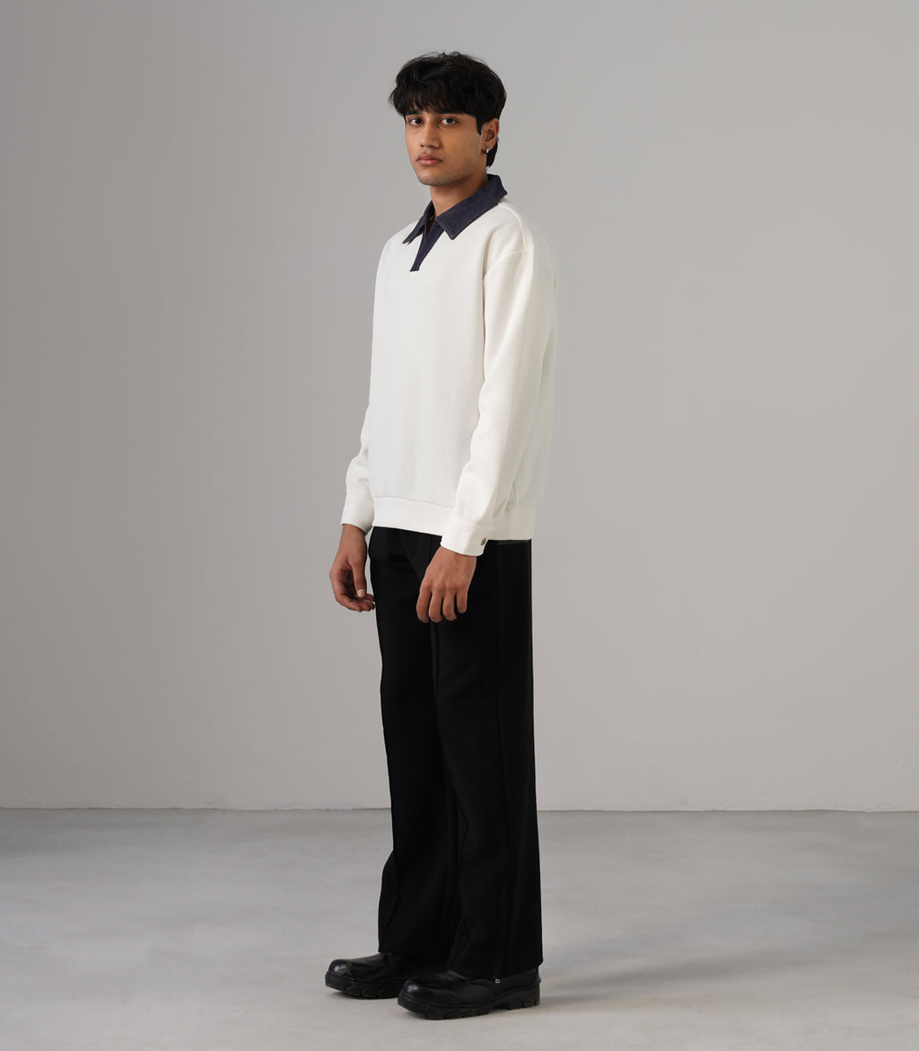 CONTRAST DENIM COLLAR POLO