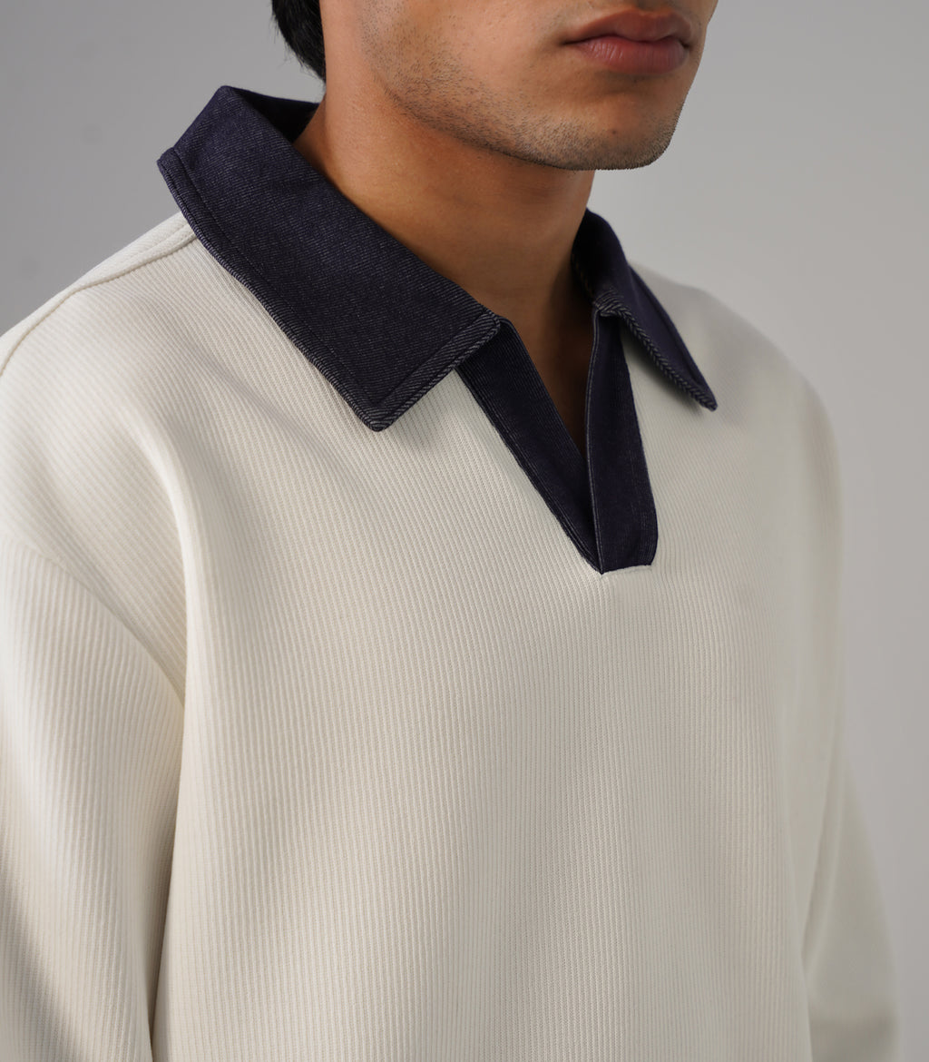 CONTRAST DENIM COLLAR POLO