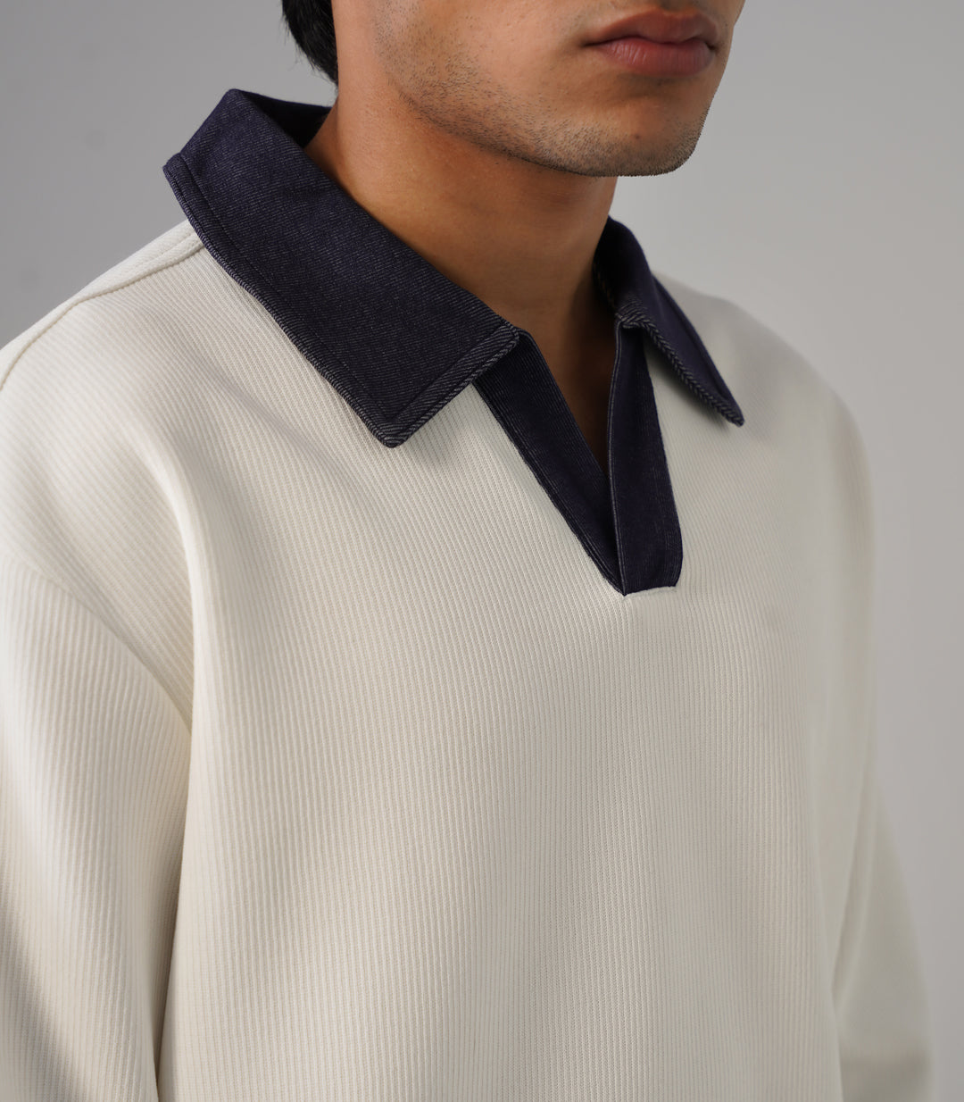 CONTRAST DENIM COLLAR POLO