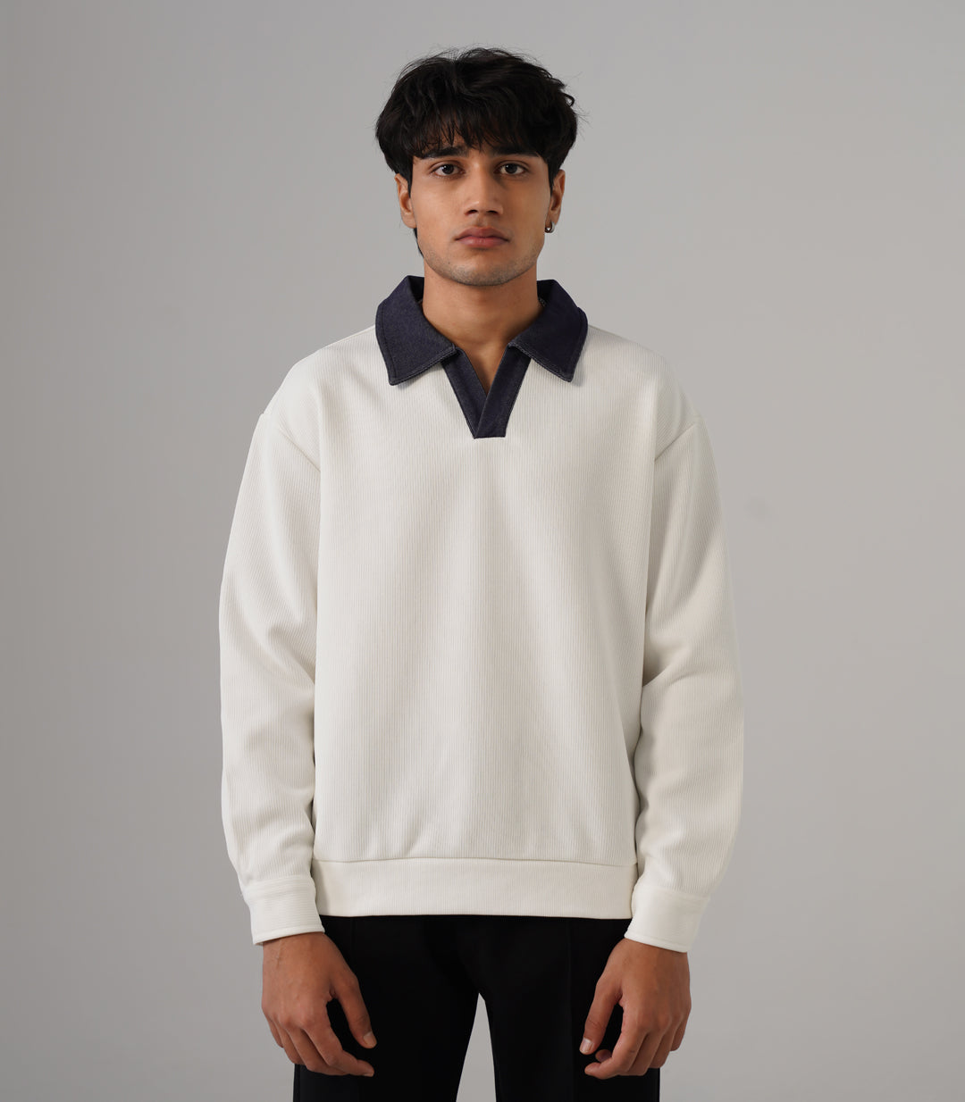 CONTRAST DENIM COLLAR POLO