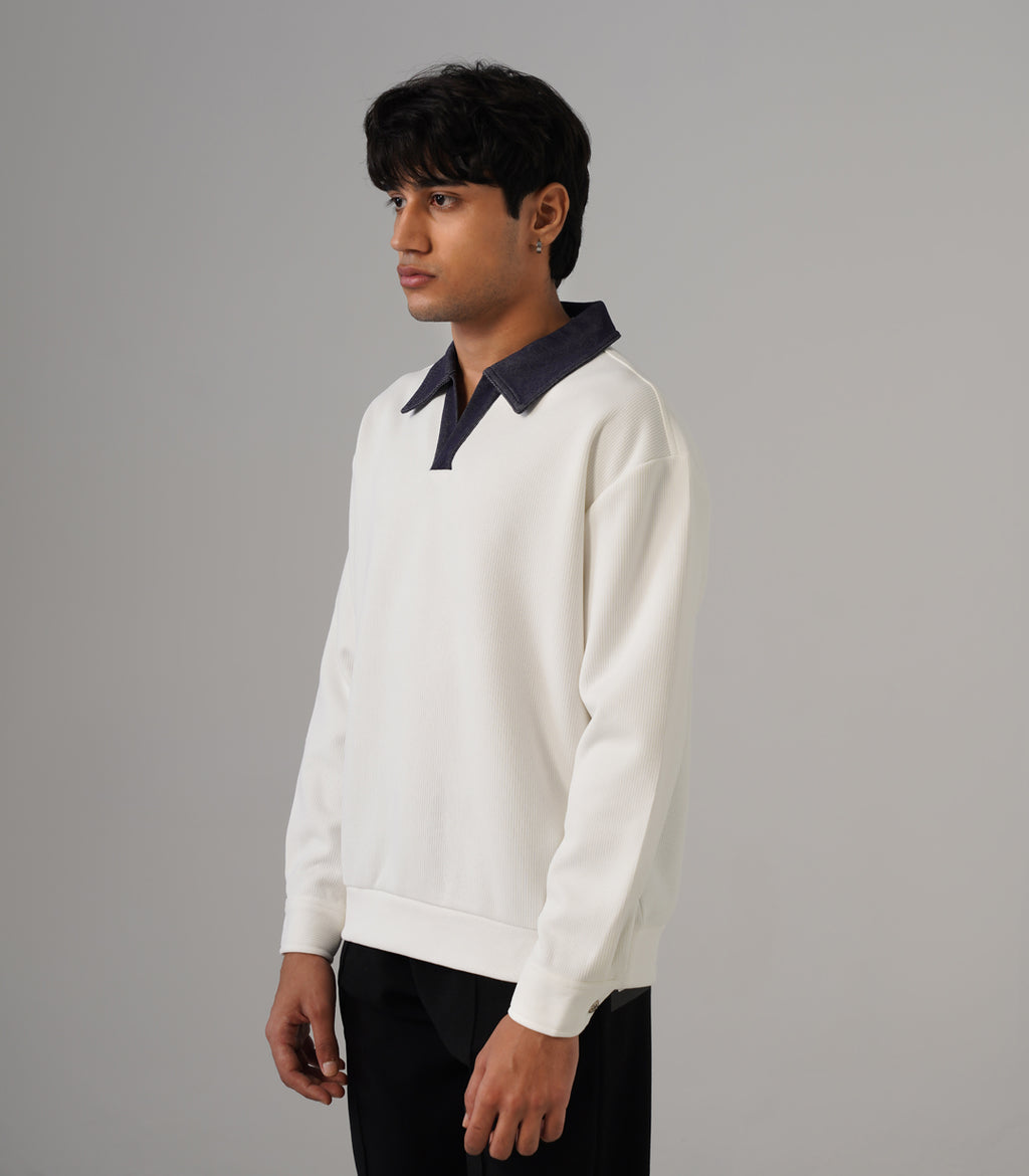 CONTRAST DENIM COLLAR POLO