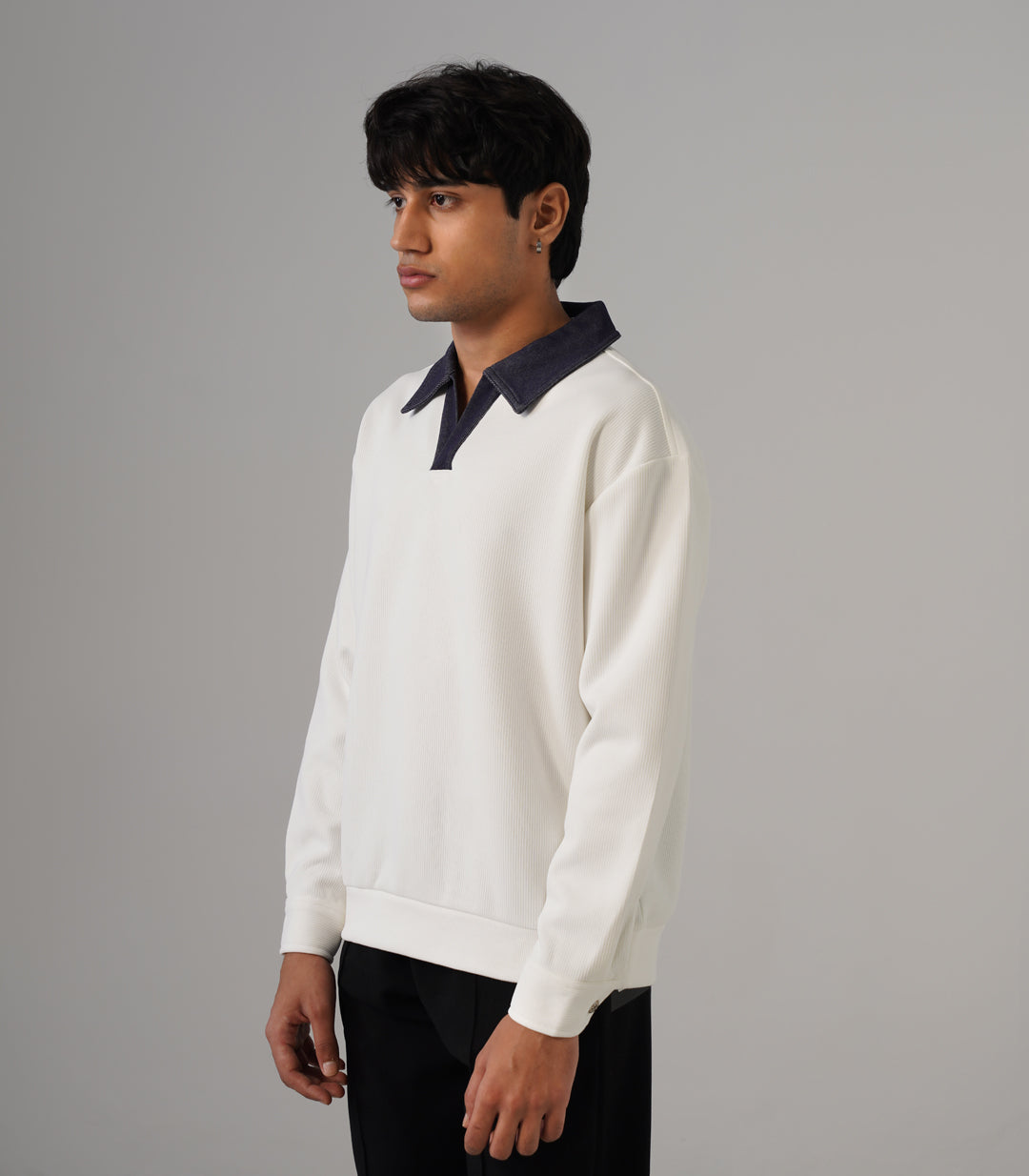 CONTRAST DENIM COLLAR POLO