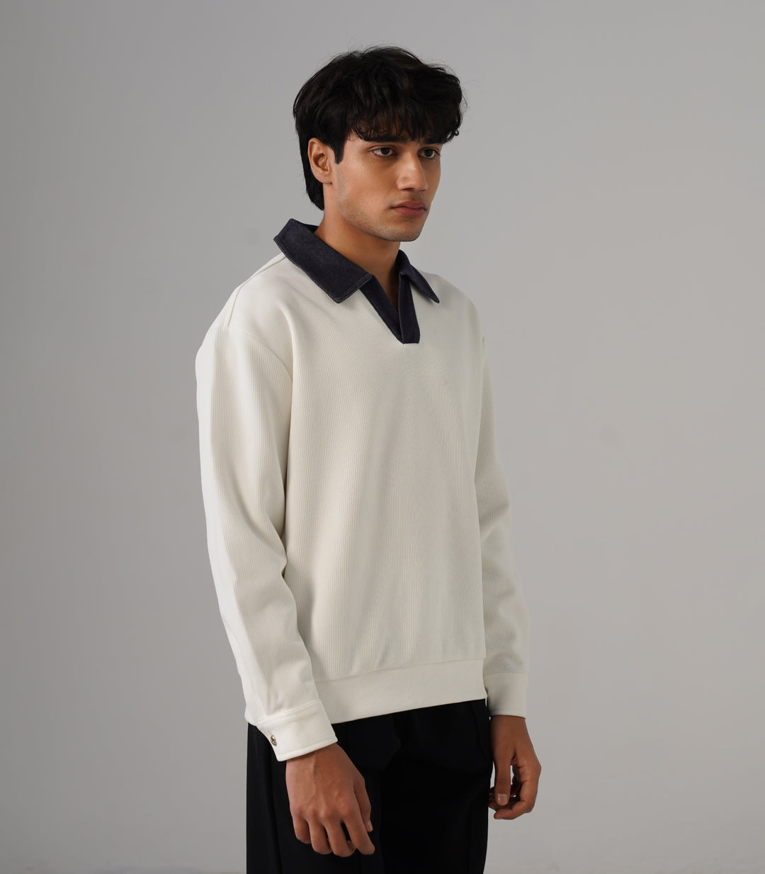 CONTRAST DENIM COLLAR POLO