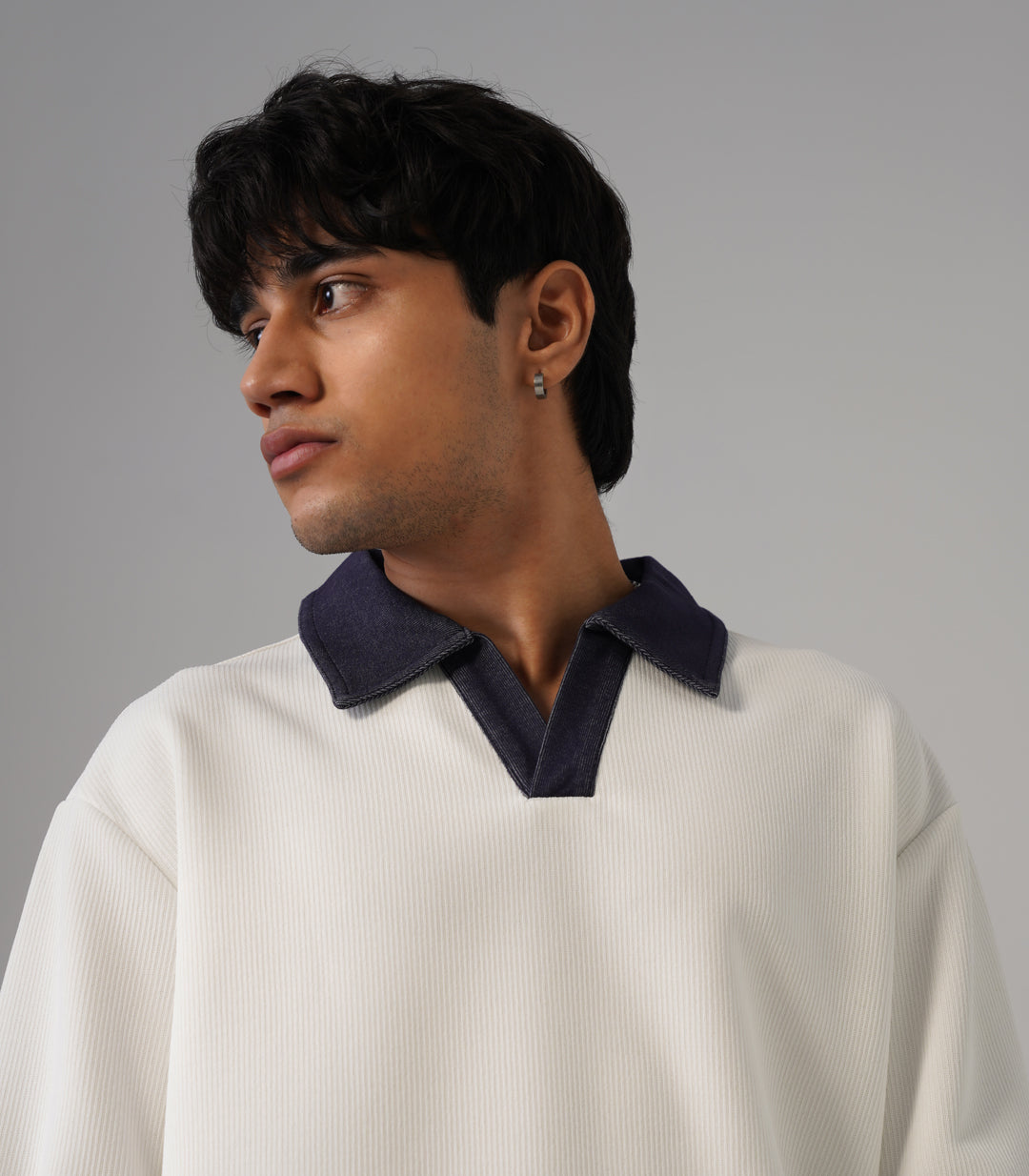 CONTRAST DENIM COLLAR POLO