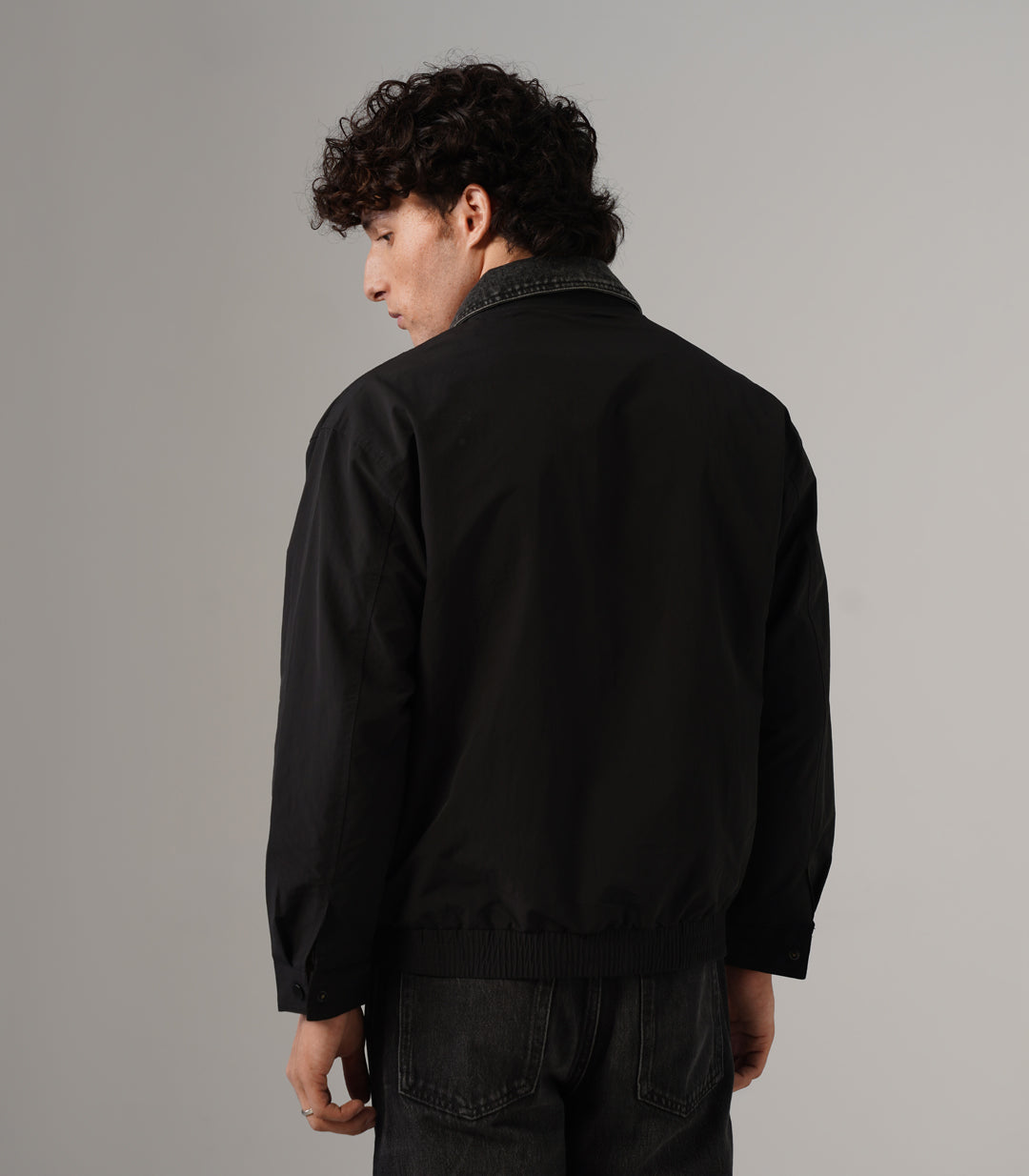DENIM COLLAR JACKET - BLACK