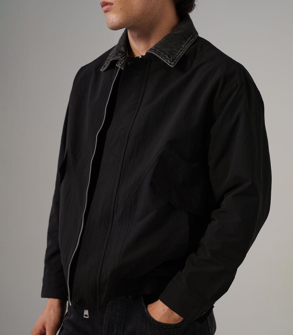 DENIM COLLAR JACKET - BLACK