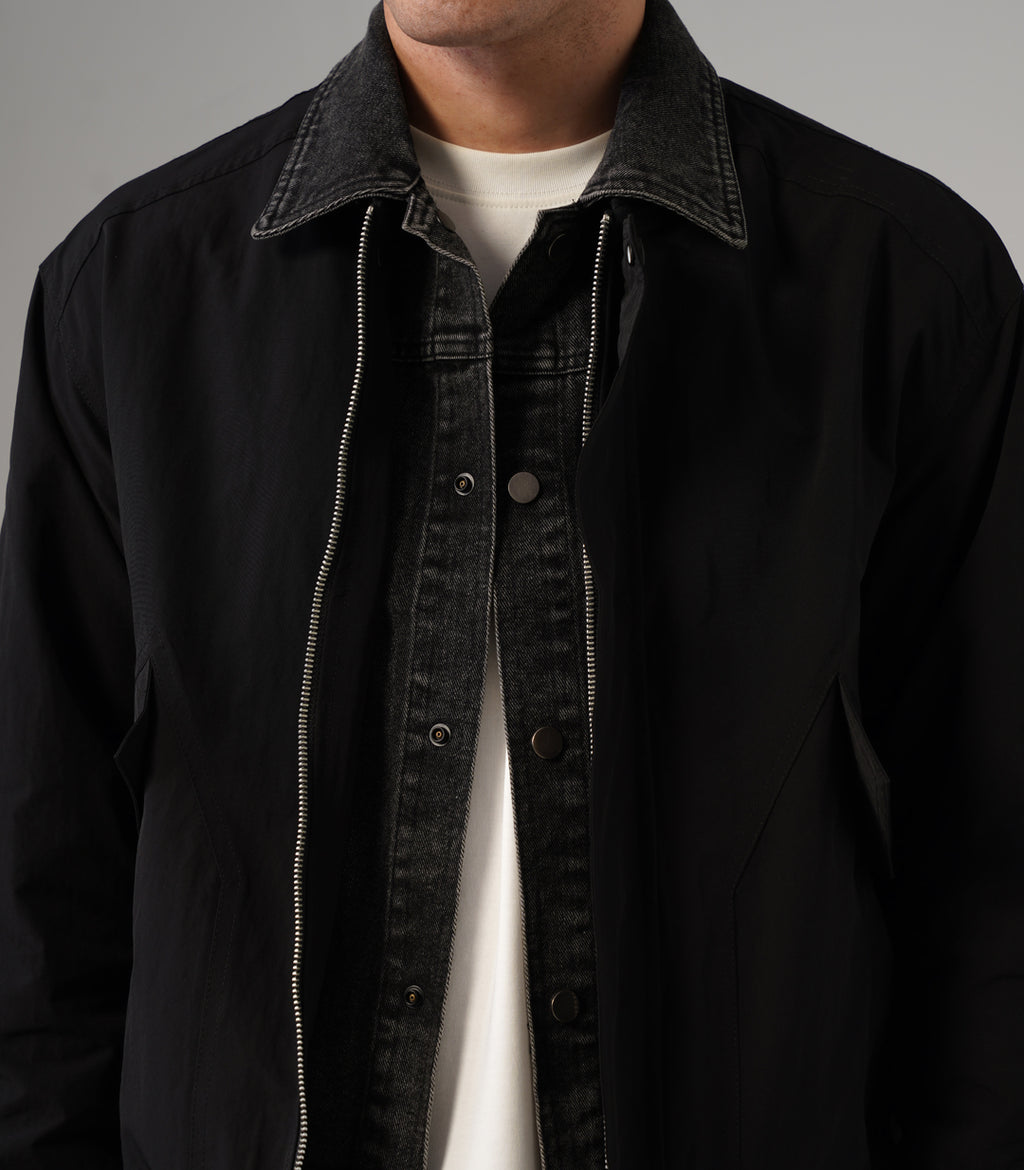 DENIM COLLAR JACKET - BLACK