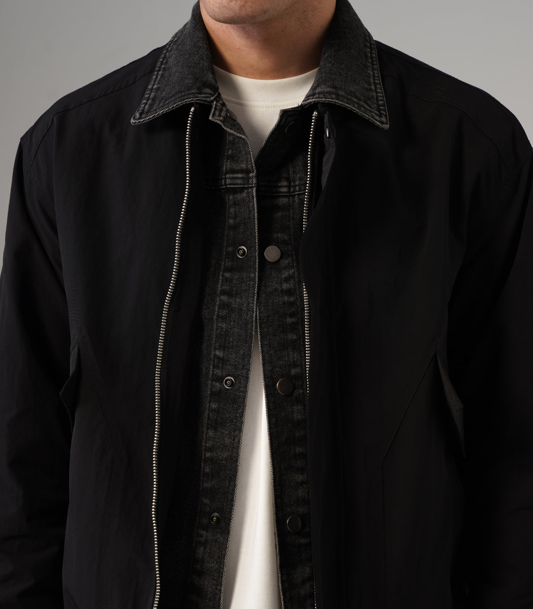 DENIM COLLAR JACKET - BLACK