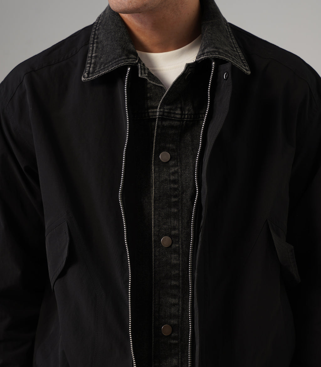 DENIM COLLAR JACKET - BLACK